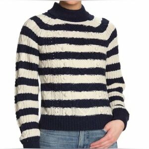 J. Crew Pompom Cable Knit Mock Neck Sweater - Stripe
